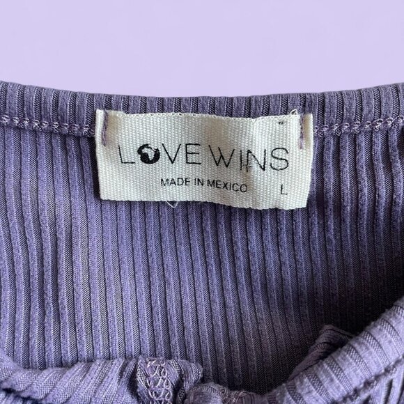Love Wins Purple Ribbed Tie Front Crop Top – Size L - Picture 5 of 6